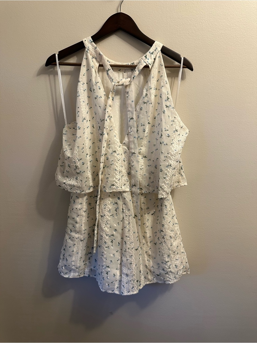 #320 Petal & Pup Cream Floral Tie-Back Sleeveless Romper